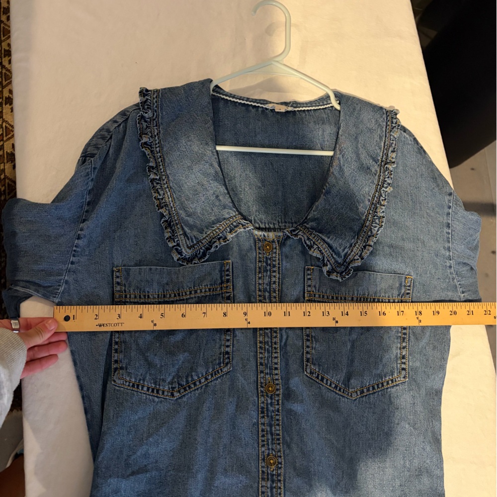 Pilcro Blue Denim Top with Ruffled Neckline - Picture 6 of 7